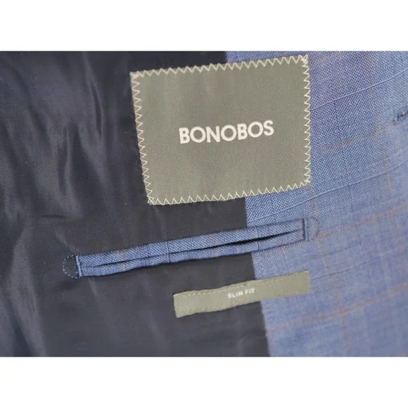 Bonobos Blazer Mens 40R Blue Plaid Wool Slim Fit Two Button Sport Coat Jacket - Picture 7 of 12